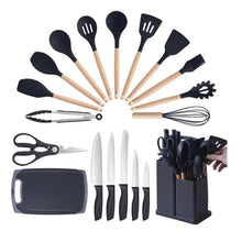 Cargar imagen en el visor de la galería, Set completo de 18 Utensilios y cuchillos de Cocina de Silicona antiadherentes