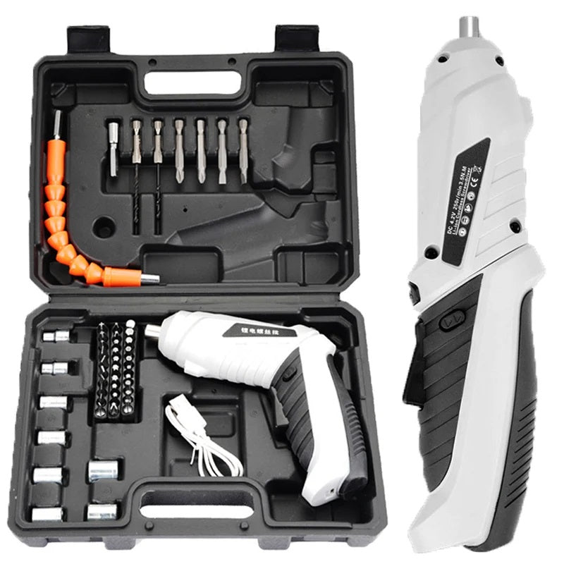 Kit Herramientas Destornillador Y Perforador Eléctrico Recargable + Accesorios