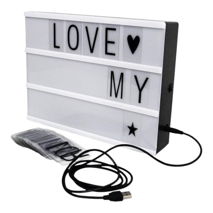 Tablero vintage luces LED y letras intercambiables light box