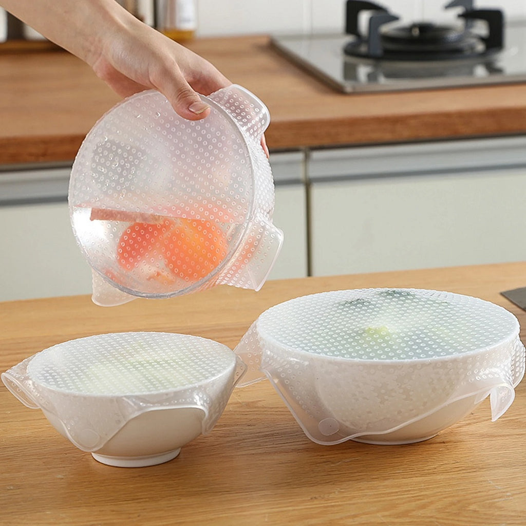 Set de 3 tapas elásticas cuadradas para cocina reutilizables
