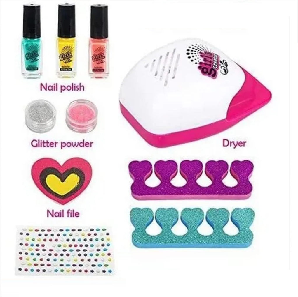 Kit De Manicure Esmaltes Lámpara Y Decoraciones Infantil